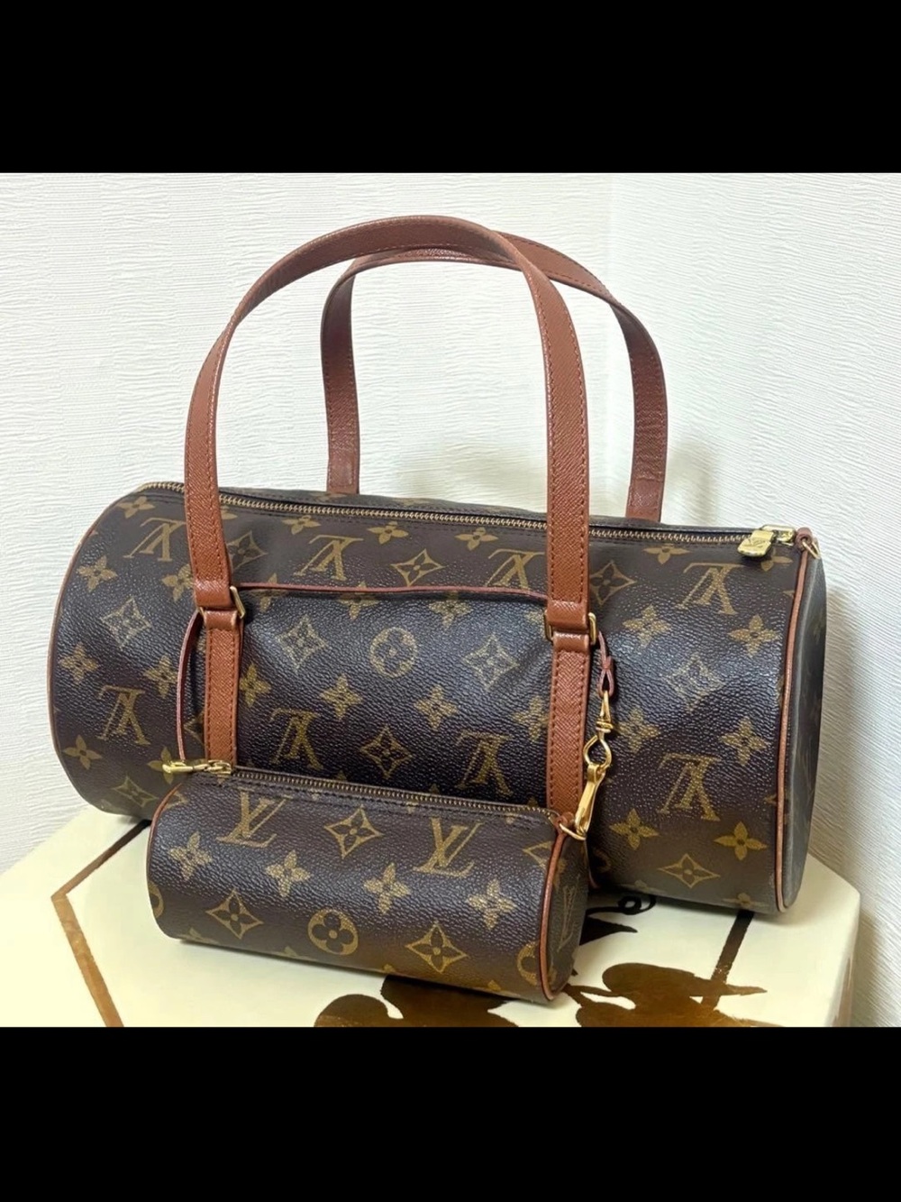 Louis Vuitton Monogram Barrel Shoulder Bag with Detachable Pouch in Brown